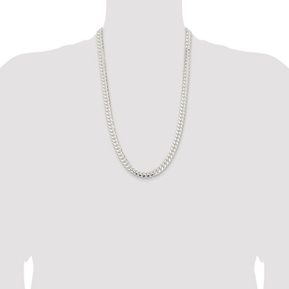 Sterling Silver Rhodium-plated 9mm Polished Domed Curb 26 Inch Chain