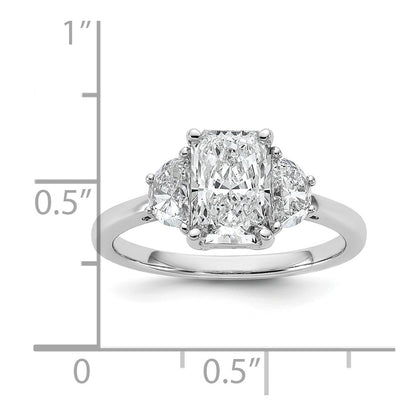 14K White Gold 2 carat Certified Lab Grown Diamond VS+ F+ Radiant and Half Moon Complete Three Stone Engagement Ring
