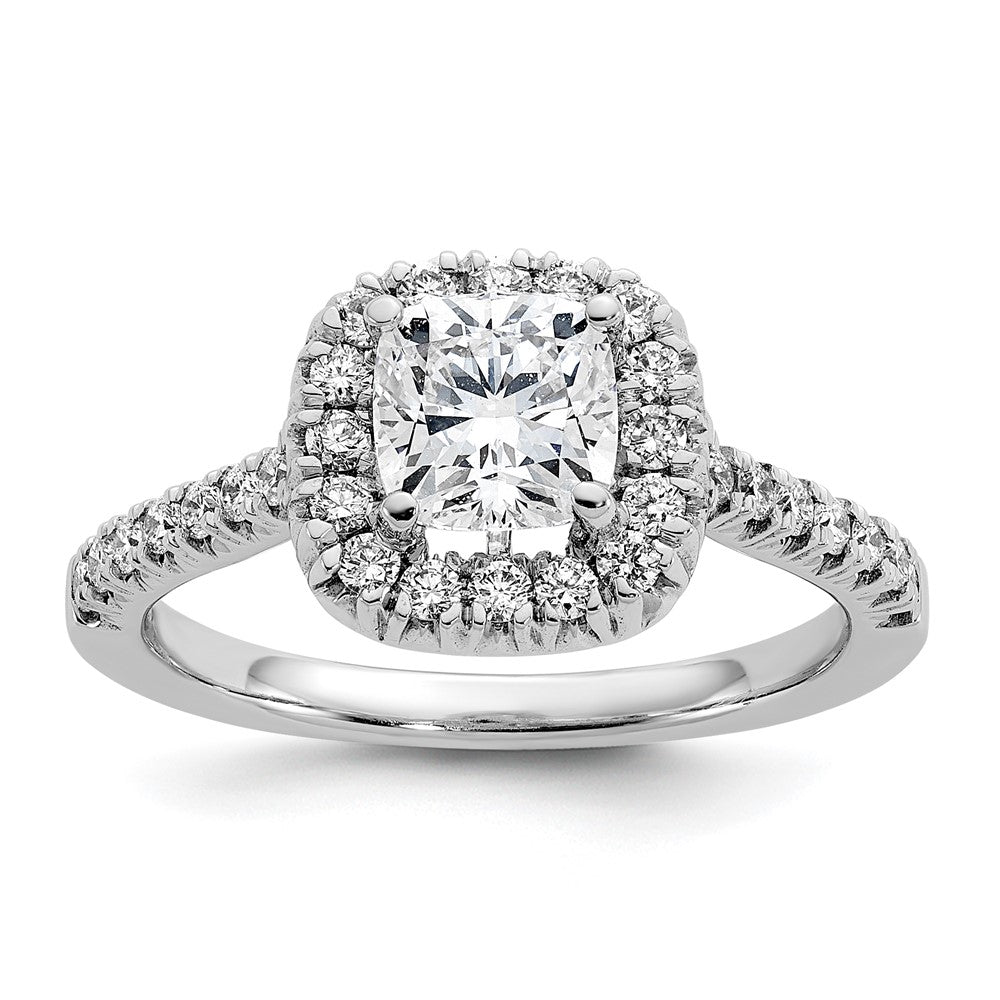 True Origin 14K White Gold 3/8 carat Lab Grown Diamond VS+ F+ Semi-Mount Cushion Halo Engagement Ring