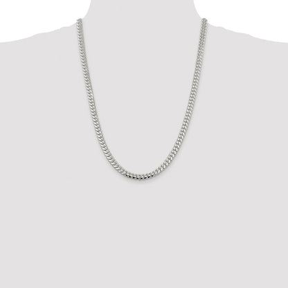 Sterling Silver Rhodium-plated 6.4mm Polished Domed Curb 24 Inch Chain