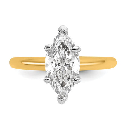 14K Two-Tone Gold Two-tone 2 carat Certified Lab Grown Diamond VS+ F+ Marquise Solitaire Complete Engagement Ring
