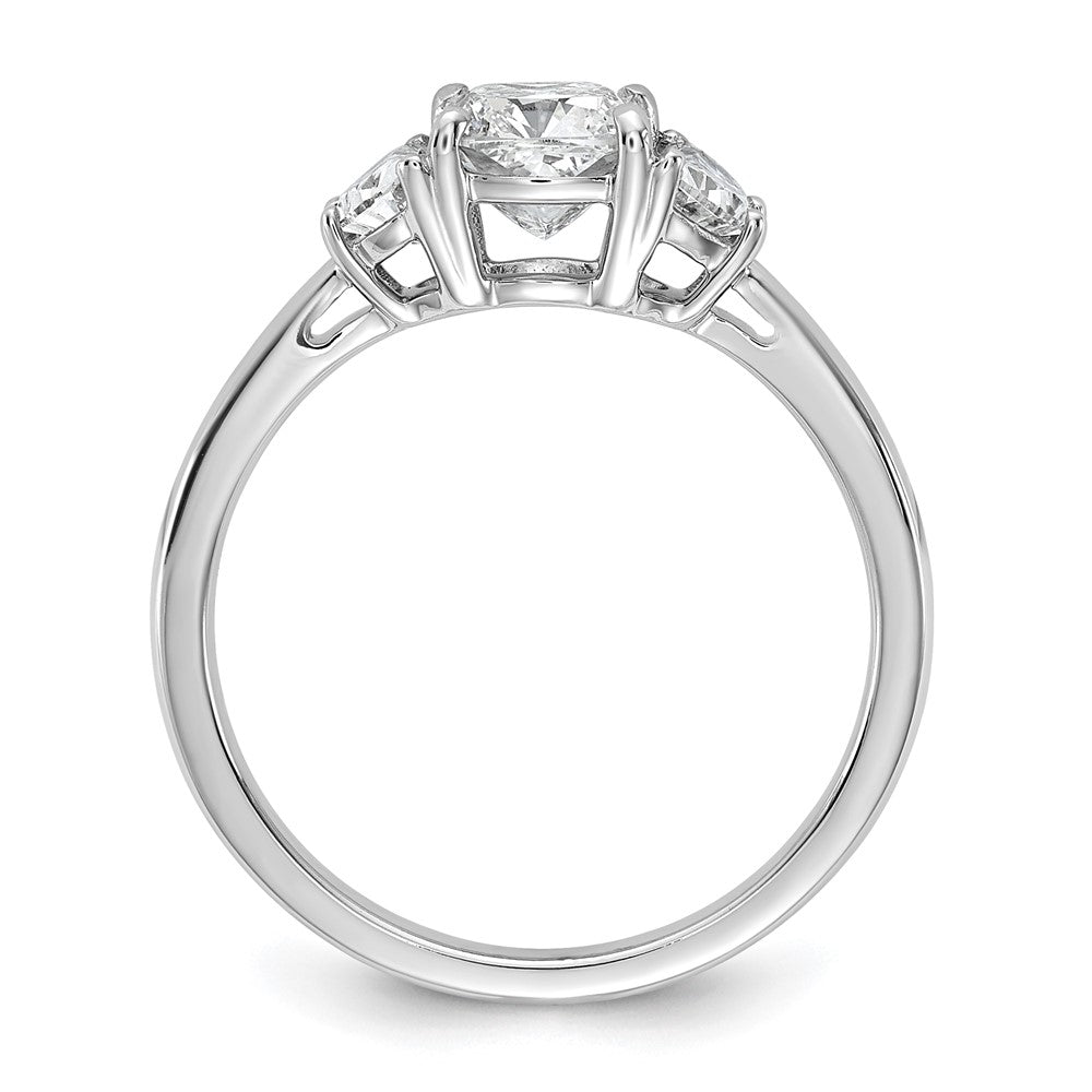 14K White Gold 1 3/8 carat Certified Lab Grown Diamond VS+ F+ Complete Cushion and Half Moon Three Stone Engagement Ring