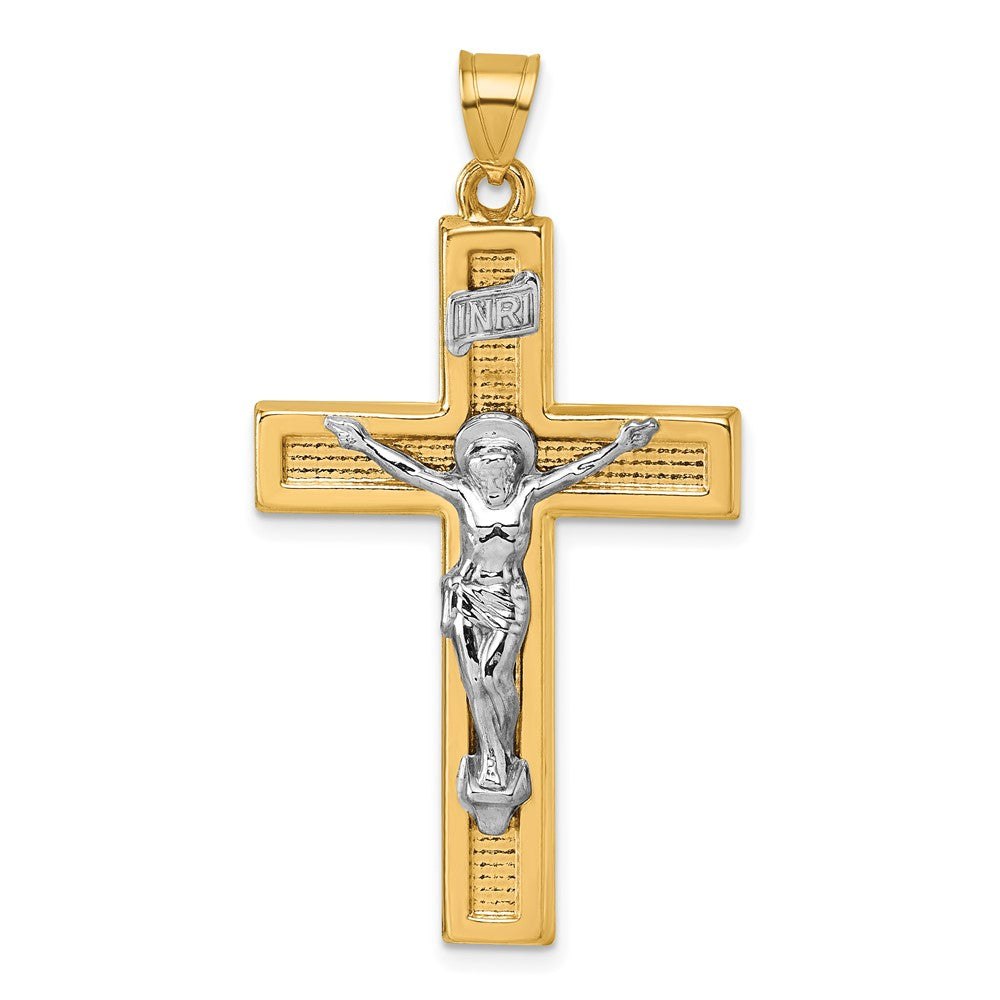 14K Yellow Gold with Rhodium Polished INRI Crucifix Cross Pendant
