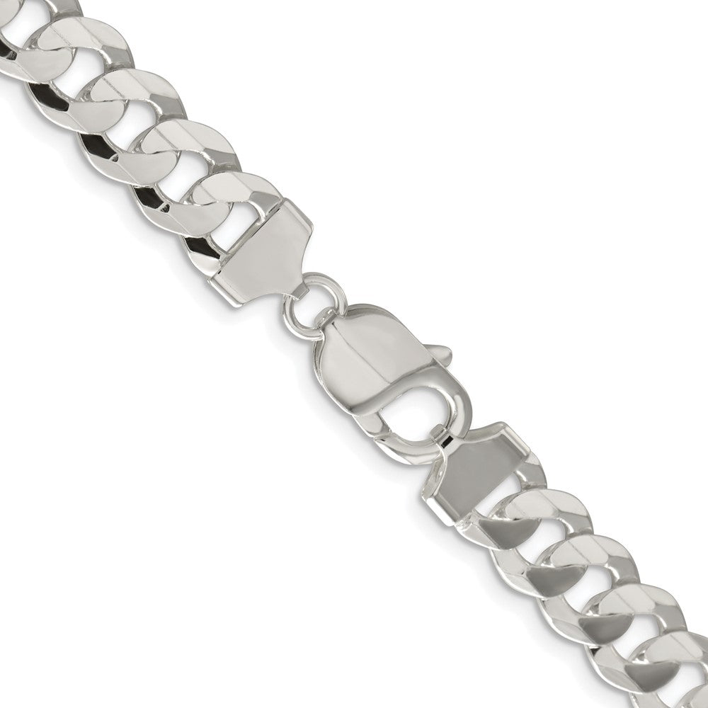 Sterling Silver Rhodium-plated 9.75mm Concave Beveled Curb 18 Inch Chain