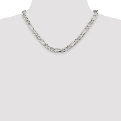 Sterling Silver Rhodium-plated 8mm Pav‚ Flat Figaro 18 Inch Chain