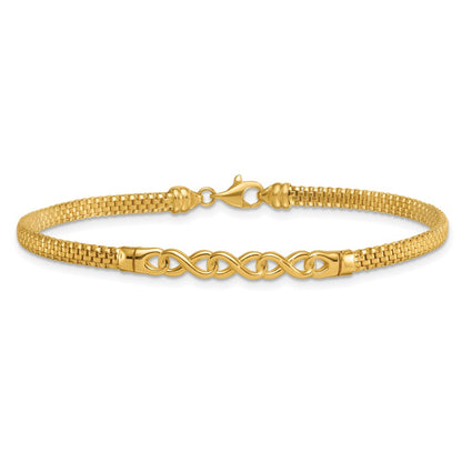 14K Yellow Gold Polished 3-Infinity 7.5 Inch Fancy Mesh Link Bracelet