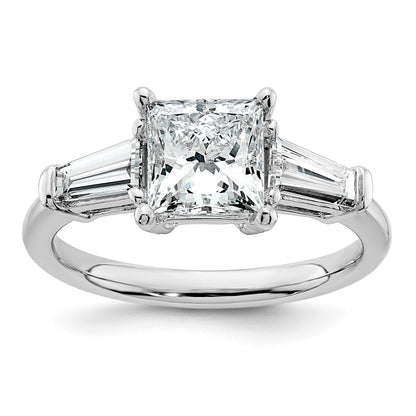 14K White Gold 2 1/5 carat Lab Grown Diamond VS+ F+ Princess and Tapered Baguette Complete Three Stone Engagement Ring