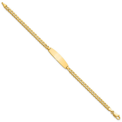 14K Yellow Gold Polished Solid Chain/Solid Plate Flat Curb Link Rounded 32.5x7.4mm Plate 7 Inch ID Bracelet