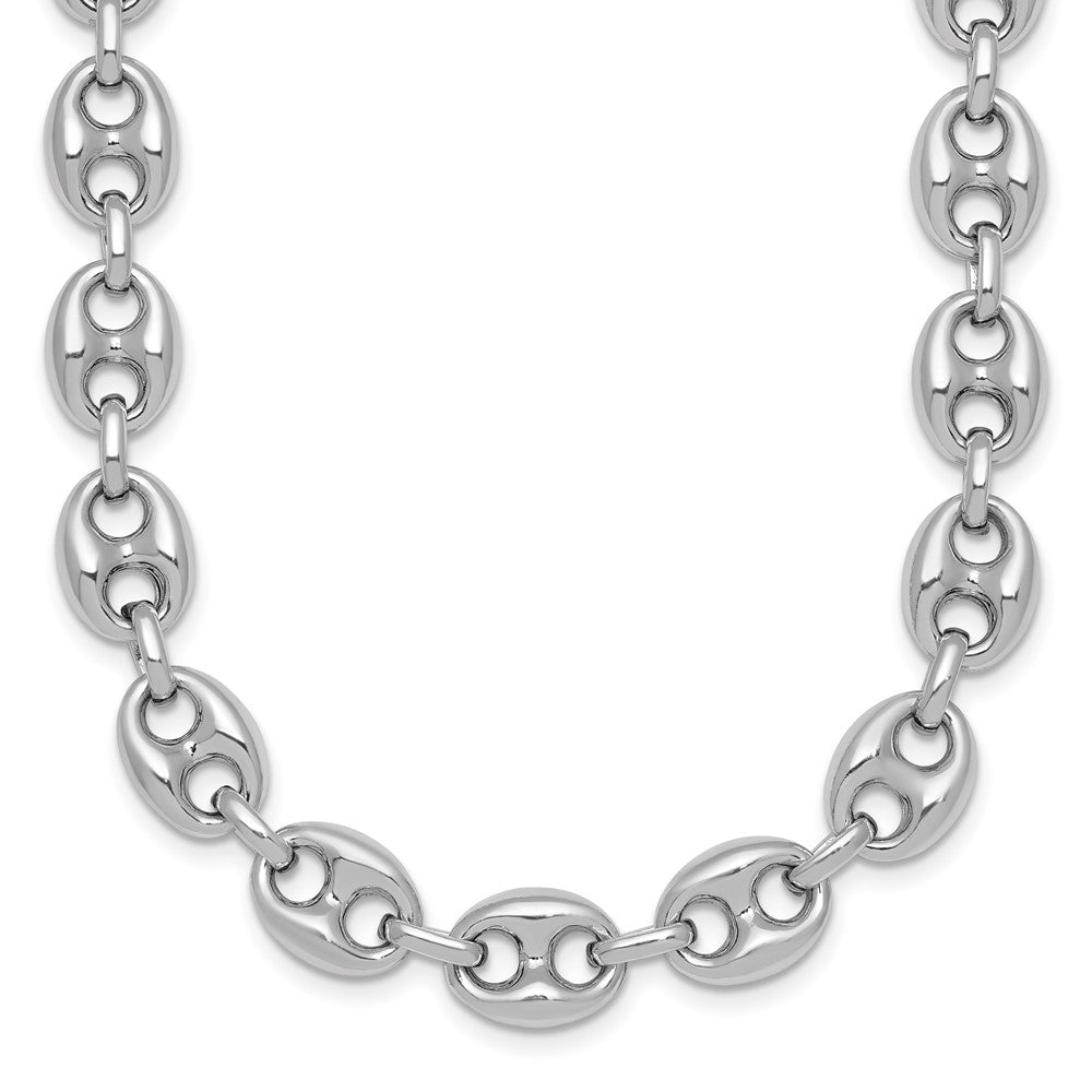 Sterling Silver Rhodium-plated Puffed Anchor/Mariner Link 18 Inch Necklace