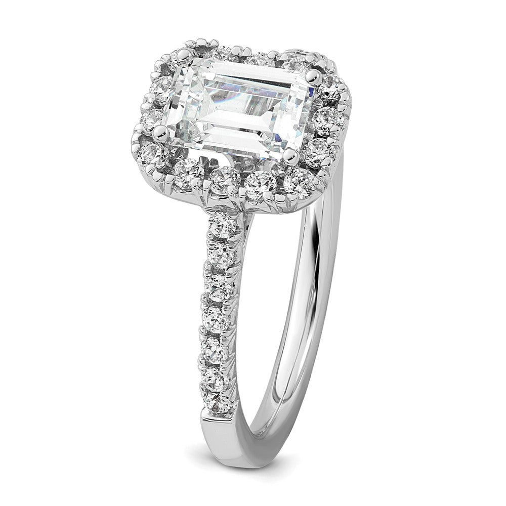 14K White Gold Halo (Holds 1 carat (6.8x4.7mm) Emerald-cut Center) 1/2 carat Diamond Semi-mount Engagement Ring