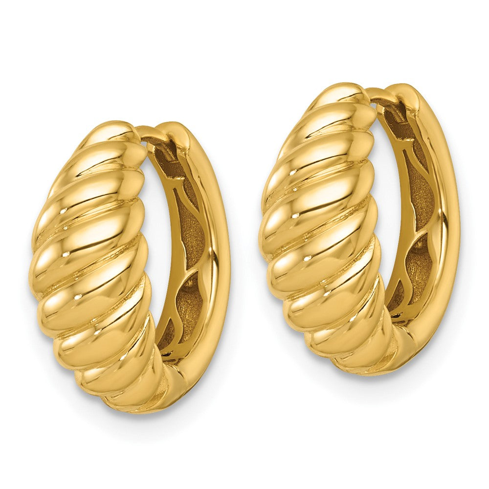 14K Yellow Gold Polished Twisted Tapered Hinged Hoop Earrings