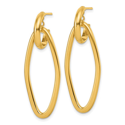 14K Yellow Gold Polished Oval Dangle C-Hoop Post Earrings