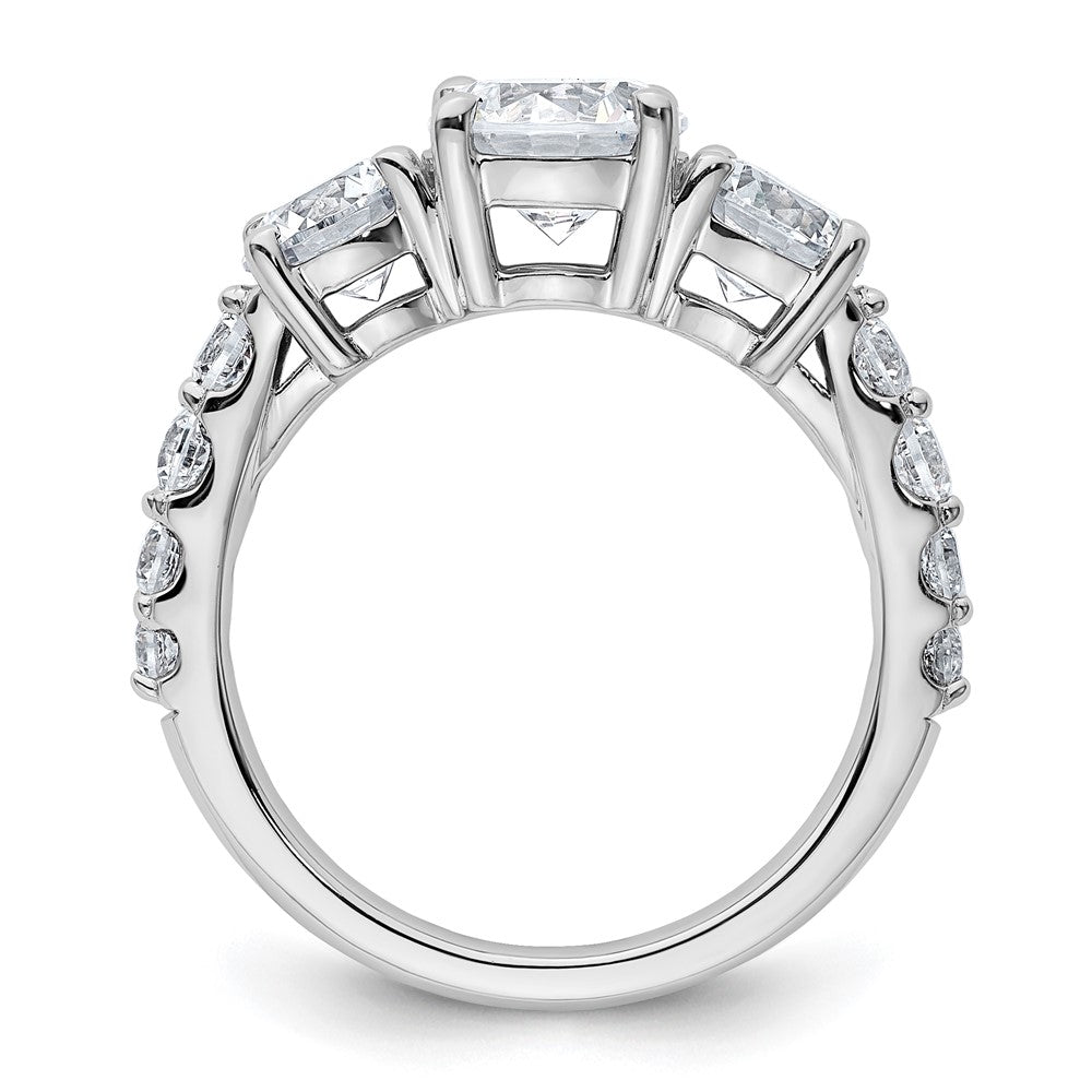 14K White Gold 3 carat Lab Grown Diamond VS+ F+ Round Complete Three Stone Engagement Ring