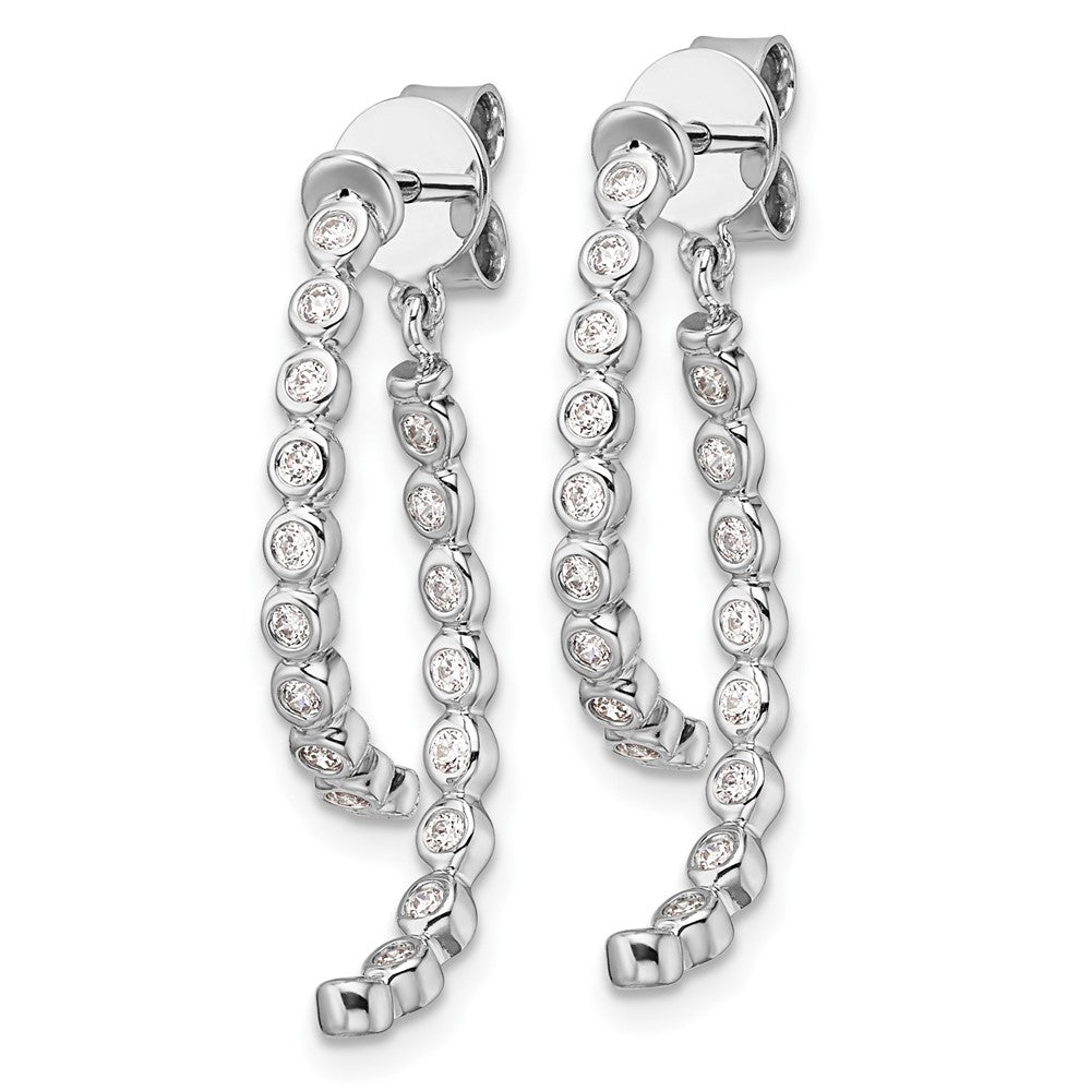 14K White Gold Polished 3/8 carat Diamond Bezel Front and Back Dangle Earrings