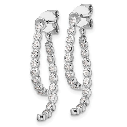 14K White Gold Polished 3/8 carat Diamond Bezel Front and Back Dangle Earrings