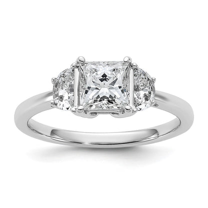 14K White Gold 1 3/8 carat Certified Lab Grown Diamond VS+ F+ Princess and Half Moon Complete Three Stone Engagement Ring