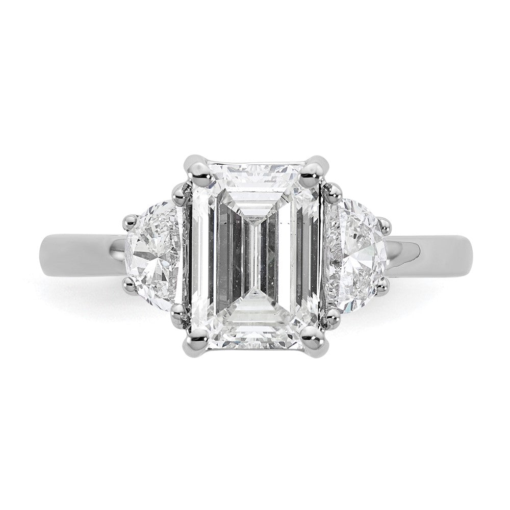 14K White Gold 2 1/2 carat Certified Lab Grown Diamond VS/SI+ G+ Complete Emerald and Half Moon Three Stone Engagement Ring