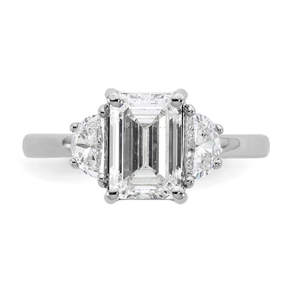 14K White Gold 2 1/2 carat Certified Lab Grown Diamond VS/SI+ G+ Complete Emerald and Half Moon Three Stone Engagement Ring