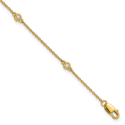 14K Yellow Gold Complete 1/10 carat Bezel-set Diamond and Cable Chain 5-Station 7 Inch Bracelet