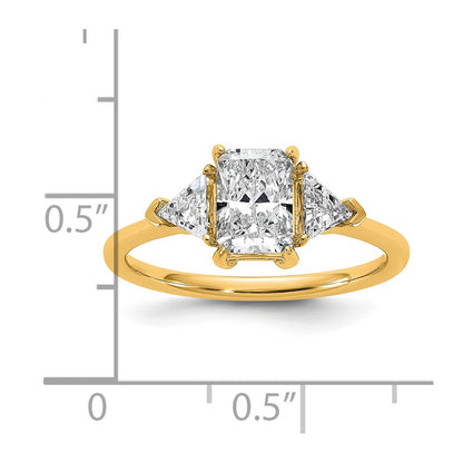 14K Yellow Gold 1 3/8 carat Certified Lab Grown Diamond VS/SI+ G+ Radiant and Triangle Complete Three Stone Engagement Ring