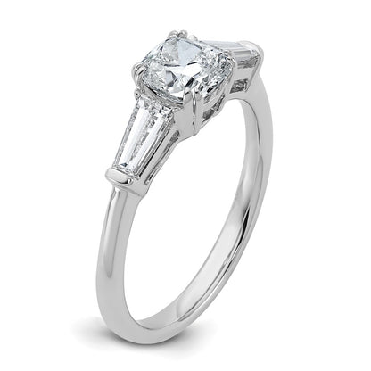 14K White Gold 1 1/2 carat Lab Grown Diamond VS+ F+ Cushion and Tapered Baguette Complete Three Stone Engagement Ring