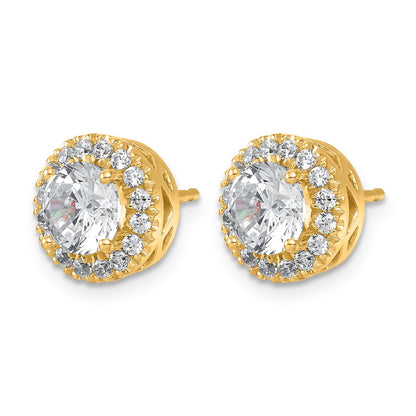 14K Yellow Gold 2 1/2 carat Certified Lab Grown Diamond VS/SI+ G+ Complete Round Halo Post Earrings