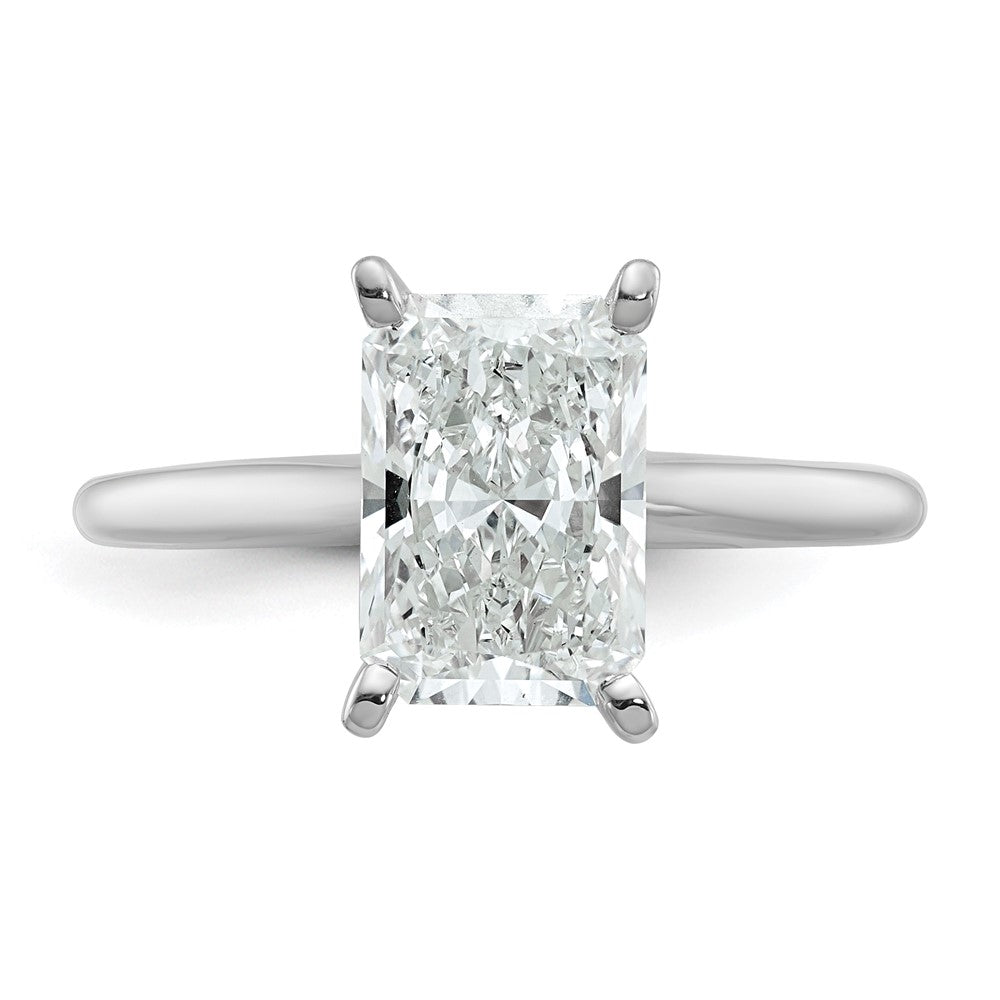 14K White Gold 2 1/2 carat Lab Grown Diamond VS+ F+ Radiant Solitaire Complete Engagement Ring