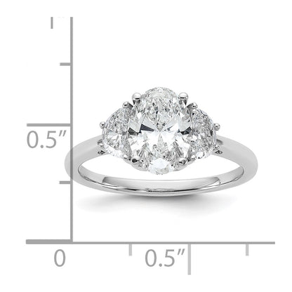 14K White Gold 2 carat Certified Lab Grown Diamond VS+ F+ Complete Oval and Half Moon Three Stone Engagement Ring