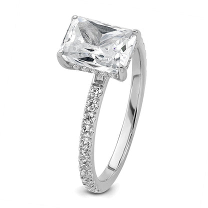 14K White Gold 2 carat Certified Lab Grown Diamond VS+ F+ Radiant Complete Solitaire with Flair Engagement Ring