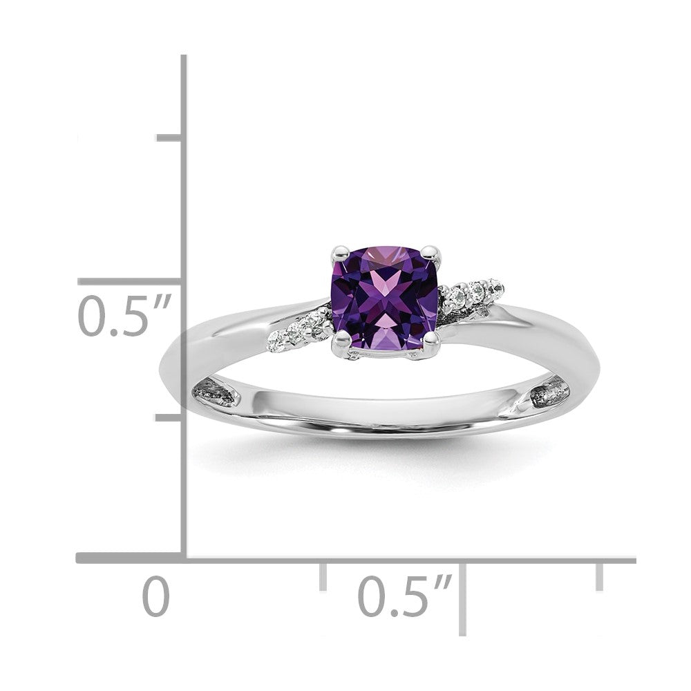 14K White Gold Polished Diamond and Amethyst Fashion Ring