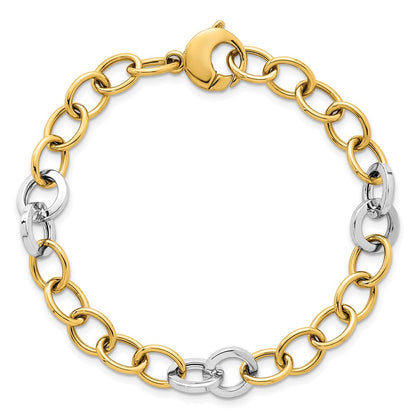 14K Two-Tone Gold Two-tone Polished 9.75mm Fancy Circle Cable Chain 7.5 Inch Bracelet