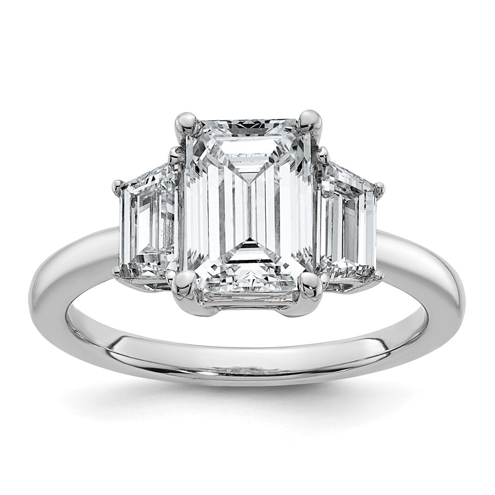 14K White Gold 2 3/4 carat Lab Grown Diamond VS+ F+ Complete Emerald and Trapezoid Engagement Ring