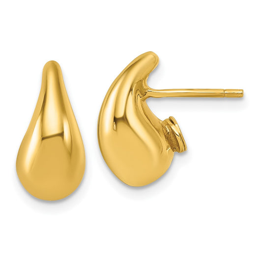 14K Yellow Gold Polished 3D Curved Puffed Teardrop Post Earrings
