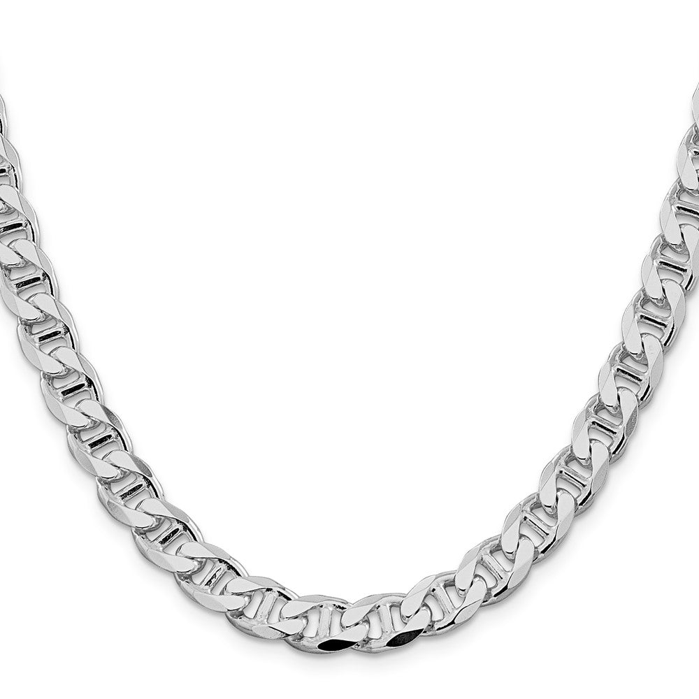Sterling Silver Rhodium-plated 8.25mm D/C Flat Anchor Curb 24 Inch Chain
