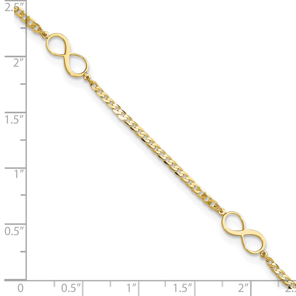 14K Yellow Gold Polished Infinity 3-Station 9 Inch Plus 1 Inch Extender - Total 10 Inch Anklet