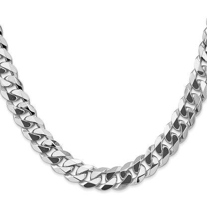 14K White Gold 9.5mm Flat Beveled Curb 24 Inch Chain