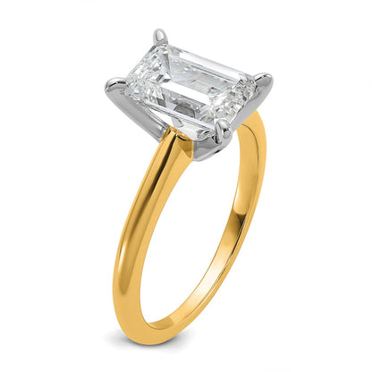 14K Two-Tone Gold Two-tone 2 1/2 carat Certified Lab Grown Diamond VS+ F+ Emerald Solitaire Complete Engagement Ring