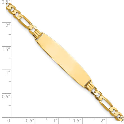 14K Yellow Gold Polished Solid Chain/Solid Plate Figaro Link Rounded 33x8.4mm Plate 7 Inch ID Bracelet