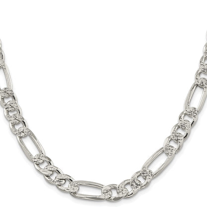Sterling Silver Rhodium-plated 9.5mm Pav‚ Flat Figaro 22 Inch Chain