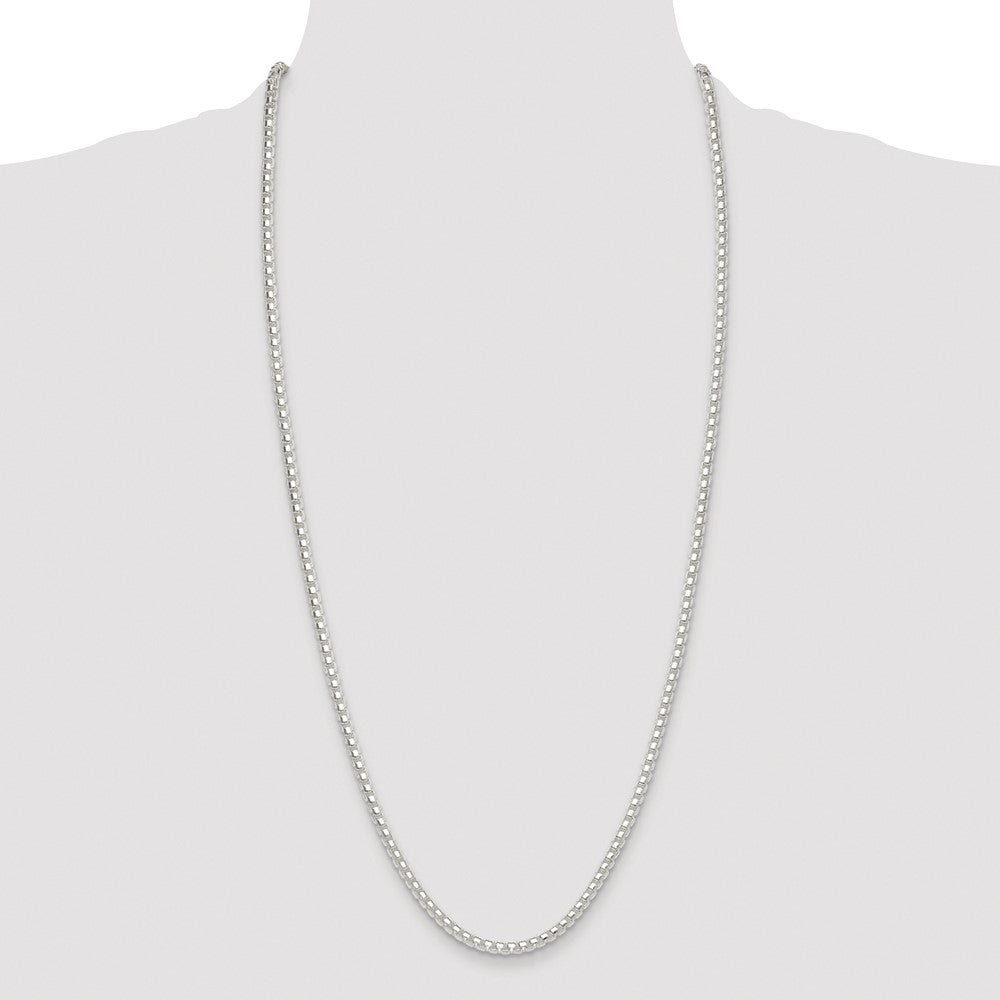 Sterling Silver Rhodium-plated Polished 4mm Round Box 30 Inch Chain