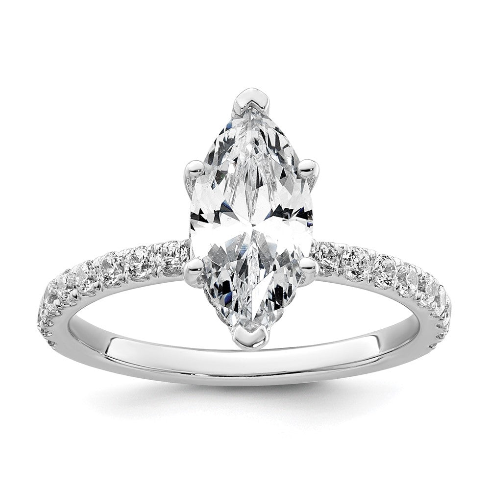 14K White Gold 2 5/8 carat Certified Lab Grown Diamond VS+ F+ Marquise Complete Solitaire with Flair Engagement Ring