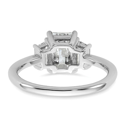 14K White Gold 2 carat Lab Grown Diamond VS+ F+ Complete Emerald and Trapezoid Engagement Ring
