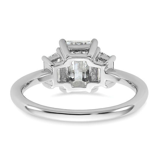 14K White Gold 2 carat Lab Grown Diamond VS+ F+ Complete Emerald and Trapezoid Engagement Ring