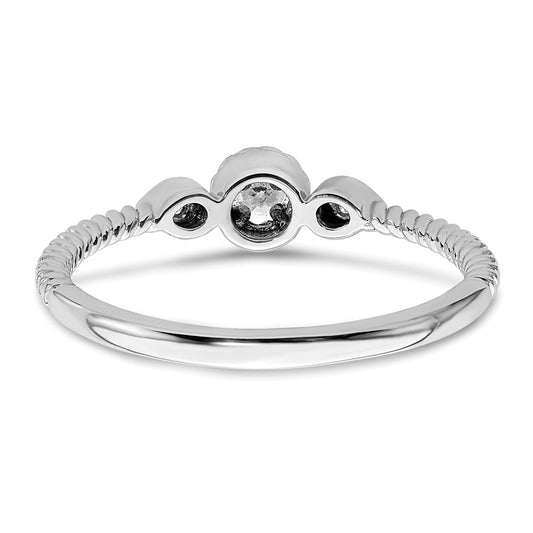 14K White Gold Roped Wedding Band Ring Petite 3-Stone 1/15 carat Round Diamond Complete Promise/Engagement Ring