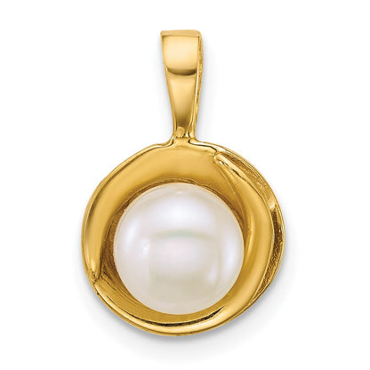 14K Yellow Gold Polished 6-7mm Button Freshwater Cultured Pearl Pendant