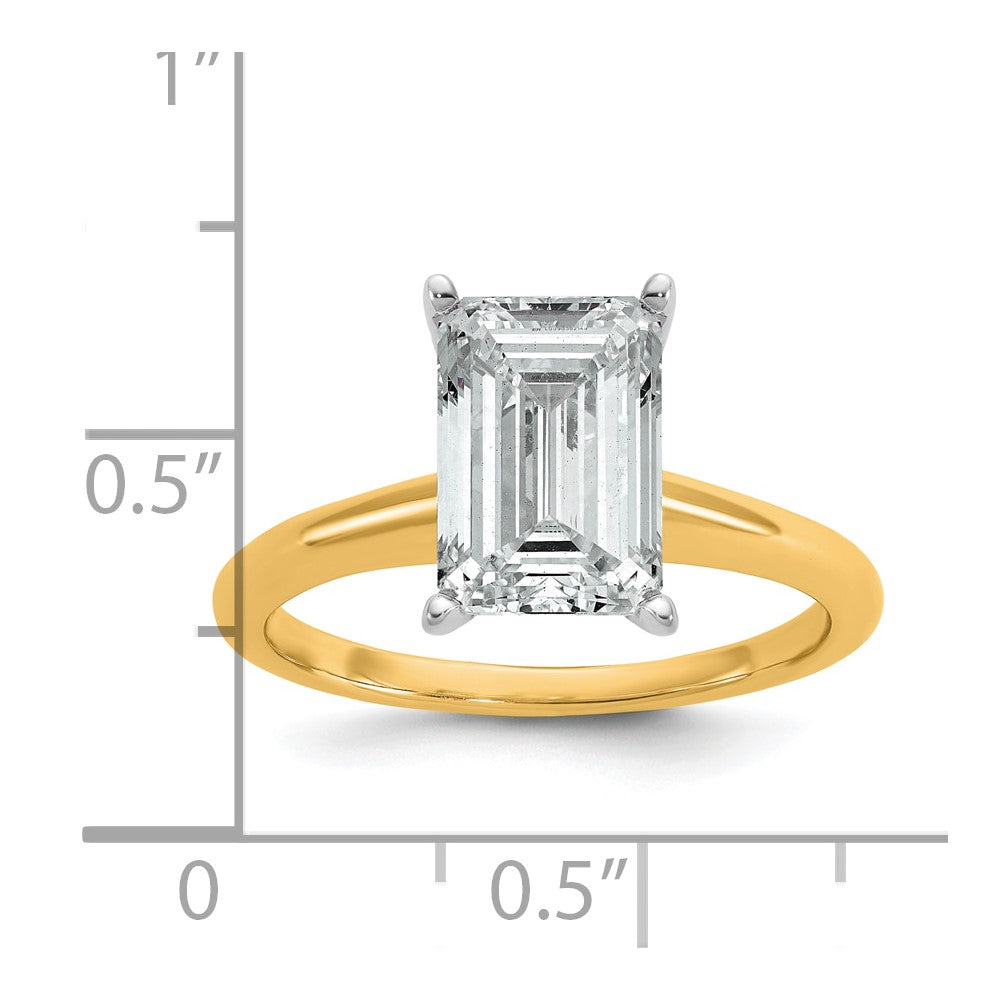 14K Two-Tone Gold Two-tone 3 carat Certified Lab Grown Diamond VS+ F+ Emerald Solitaire Complete Engagement Ring
