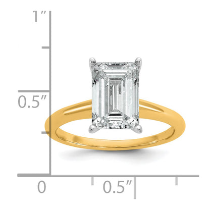 14K Two-Tone Gold Two-tone 3 carat Certified Lab Grown Diamond VS+ F+ Emerald Solitaire Complete Engagement Ring