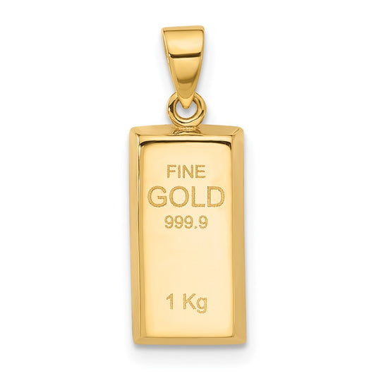 14K Yellow Gold Polished FINE GOLD Bar Pendant