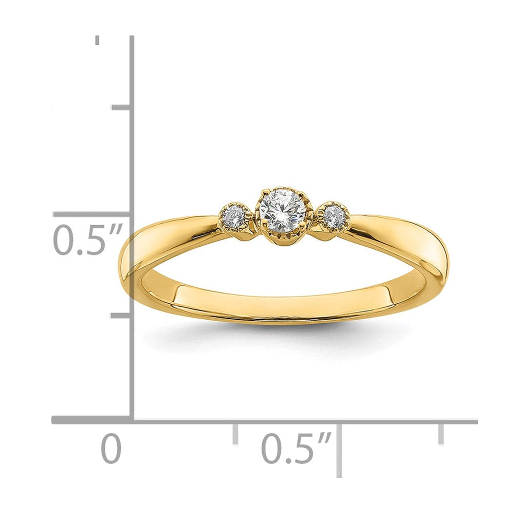 14K Yellow Gold Beaded Edge Petite 3-Stone 1/15 carat Round Diamond Complete Promise/Engagement Ring