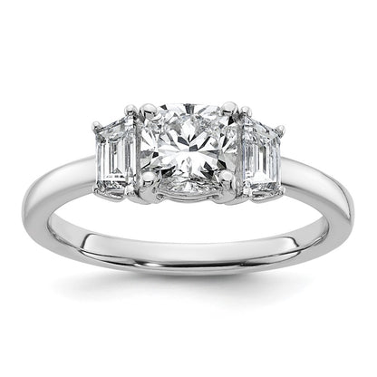 14K White Gold 1 3/8 carat Lab Grown Diamond VS+ F+ Cushion and Half Moon Complete Three Stone Engagement Ring